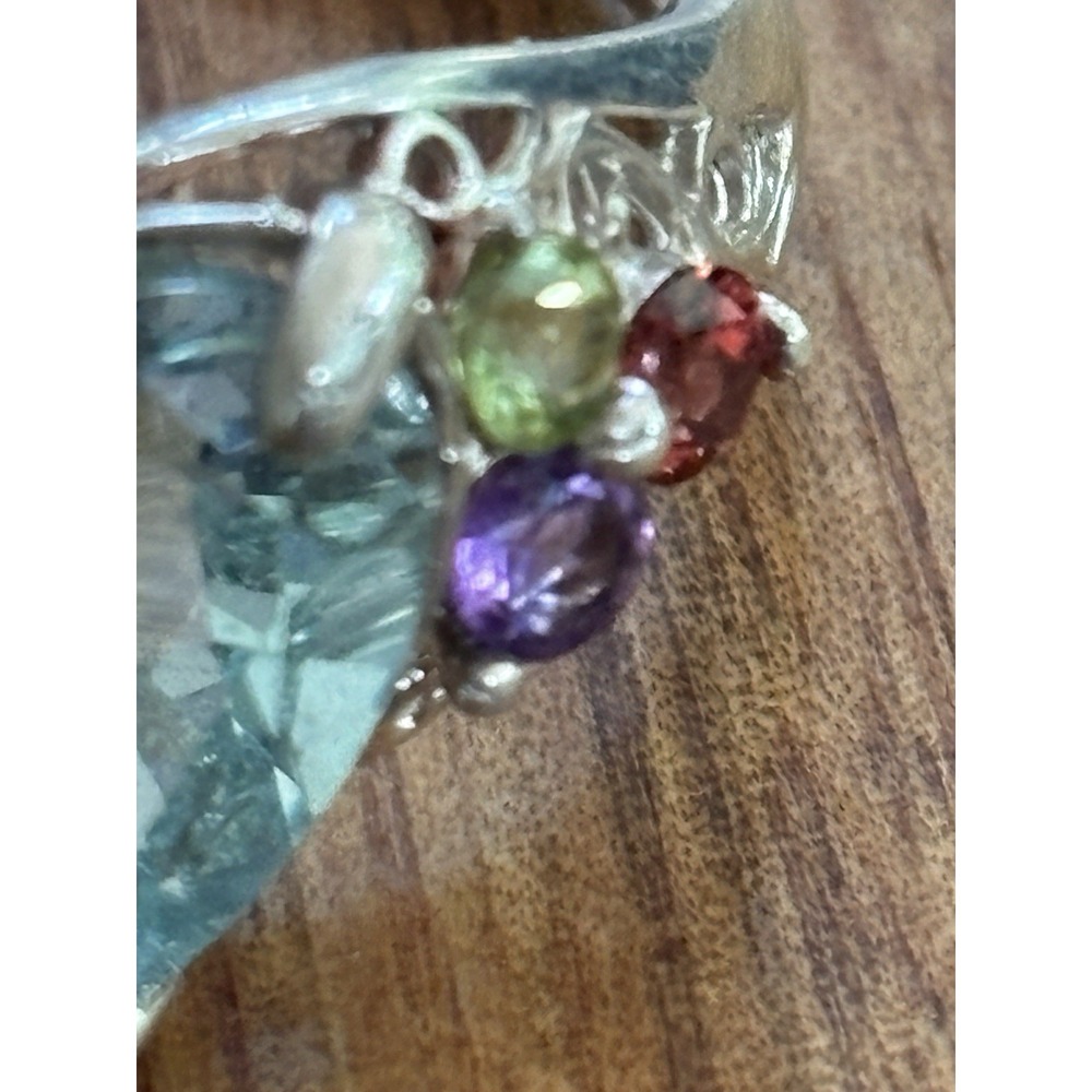 Vintage Heart-Shaped Blue Topaz and Multi Gem Ring in Sterling Silver, Size 9 - Picture 3 of 12